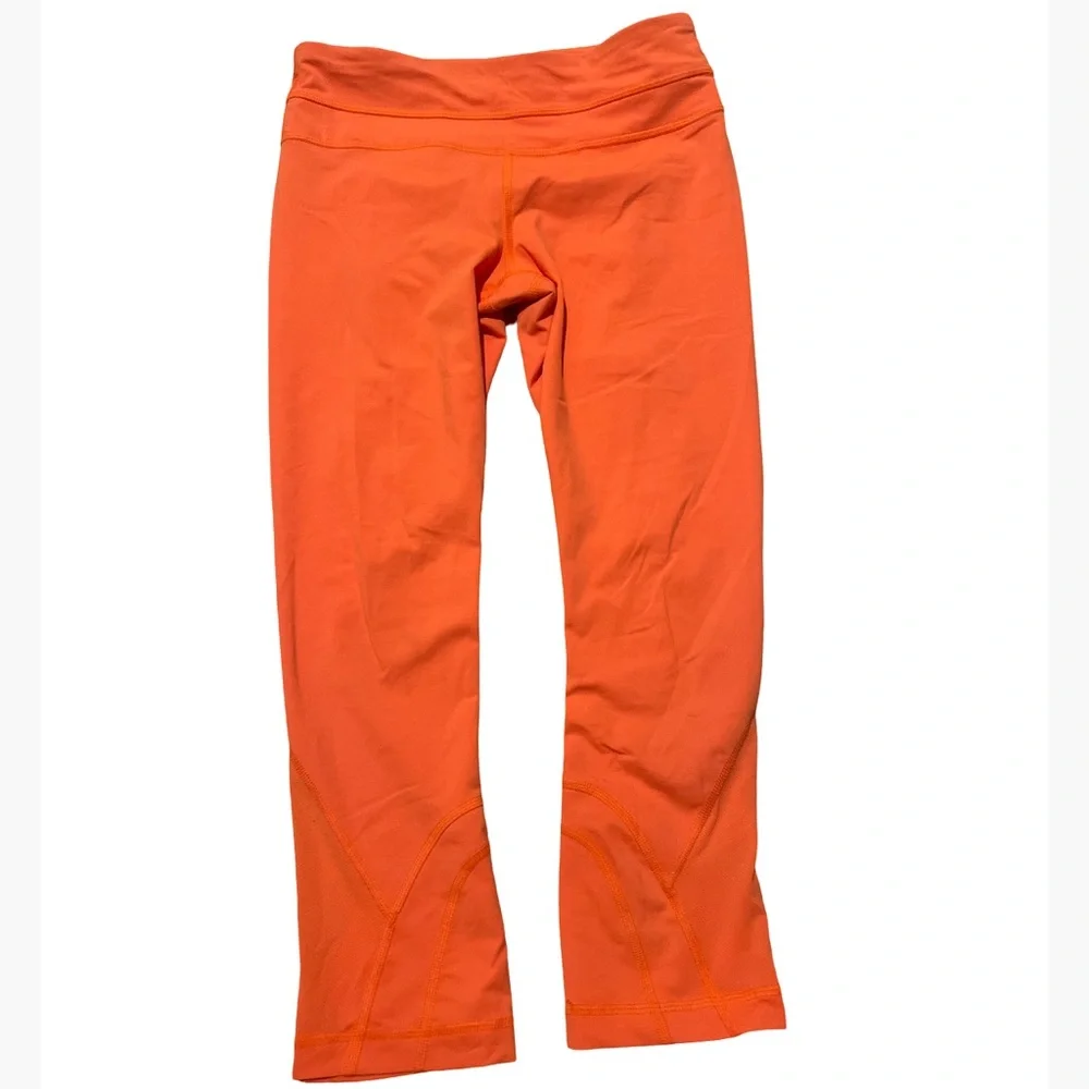 Lululemon size 4 neon orange cropped mesh running leggings - Picture 3 of 7